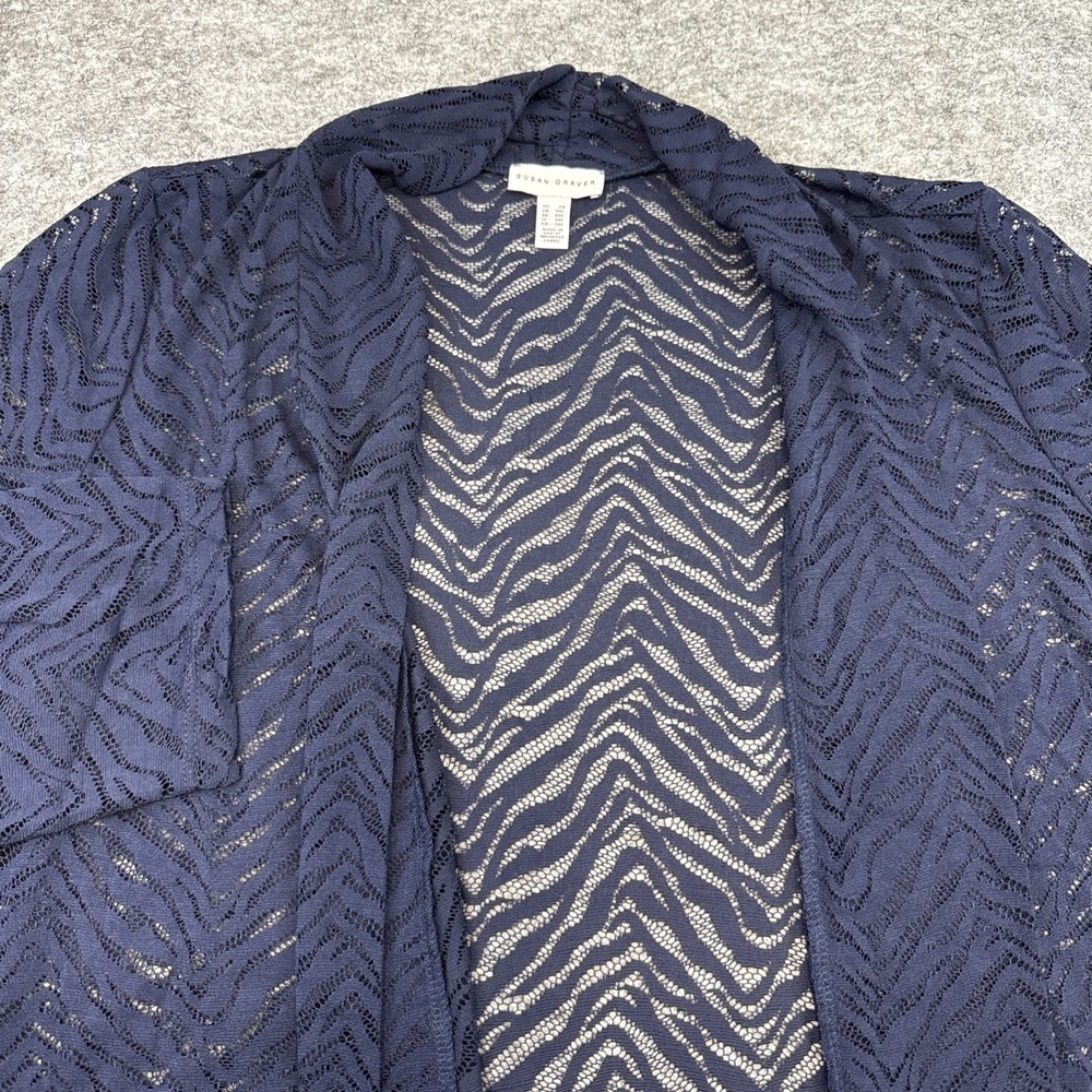 Susan Graver sheer lace open top women's 2X navy blue topper cardigan jacket